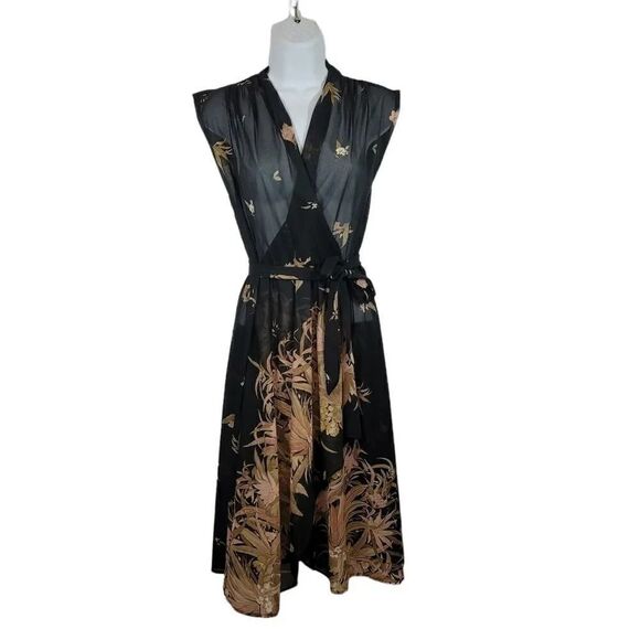 Vintage 70's Cascading Floral Sheer Chiffon Midi Dress Size 5/XS/Small - Picture 2 of 9